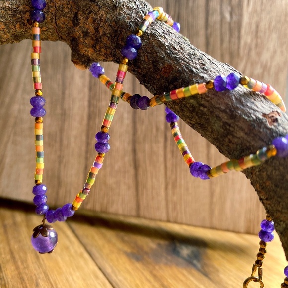 Purple Dreams Minimalist Gemstone Crystal Necklace - Picture 1 of 9